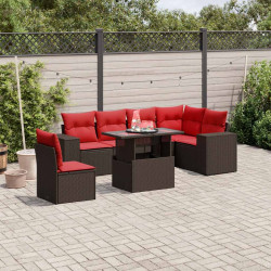 Conjunto de sofá de jardim com 7 peças e almofadas em rattan sintético marrom