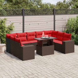 Conjunto de sofá de jardim com 10 peças e almofadas em rattan sintético marrom