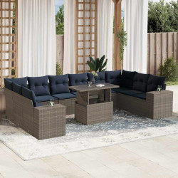 Conjunto de sofá de jardim com 11 peças e almofadas em rattan sintético cinza