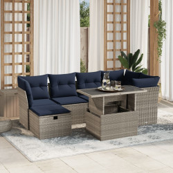 Conjunto de sofá de jardim com 7 peças e almofadas em rattan sintético cinza