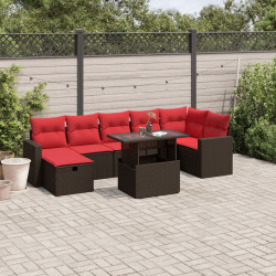 Conjunto de sofá de jardim com 8 peças e almofadas em rattan sintético marrom