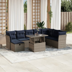 Conjunto de sofá de jardim de 9 peças com almofadas em rattan sintético cinza