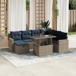 Conjunto de sofá de jardim com 8 peças e almofadas em rattan sintético cinza