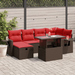 Conjunto de sofá de jardim com 7 peças e almofadas em rattan sintético marrom