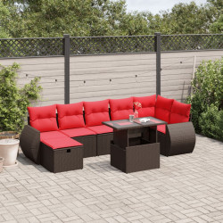 Conjunto de sofá de jardim com 8 peças e almofadas em rattan sintético marrom