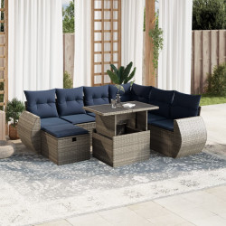 Conjunto de sofá de jardim com 8 peças e almofadas em rattan sintético cinza