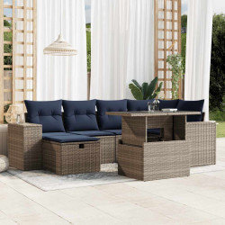 Conjunto de sofá de jardim com 7 peças e almofadas em rattan sintético cinza