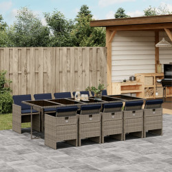 Conjunto de jantar para jardim com 11 peças e almofadas, em rattan sintético cinza