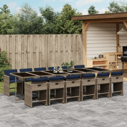 Conjunto de jantar para jardim com 13 peças e almofadas em rattan sintético cinza