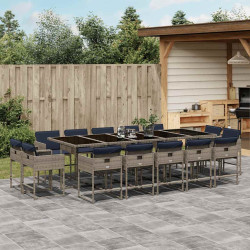 Conjunto de jantar para jardim com 15 peças e almofadas em rattan sintético cinza