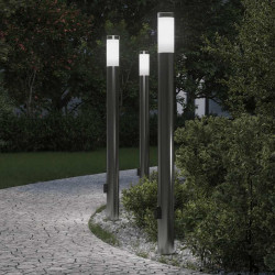 Luminárias de balizador com tomada, 3 peças, 110 cm, aço inoxidável, IP44