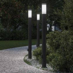Luminárias de balizador com tomada, 3 peças, 110 cm, aço inoxidável, IP44