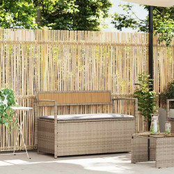 Banco de jardim com arrumação e almofada, bege, em polirratã, da