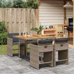 5 Pcs conjunto de jantar p/ jardim c/ almofadões vime PE cinza