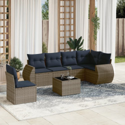 Conjunto de sofá de jardim com 7 peças e almofadas em rattan sintético cinza
