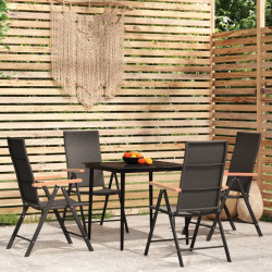 5 Pcs conjunto de jantar para jardim preto