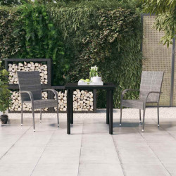 3 Pcs conjunto de jantar para jardim cinzento e preto