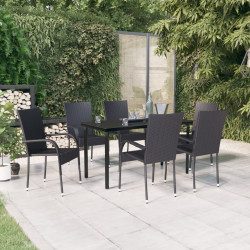 7 Pcs conjunto de jantar para jardim preto