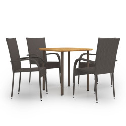 5 Pcs conjunto de jantar para jardim vime PE castanho