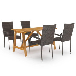 5 Pcs conjunto de jantar para jardim castanho