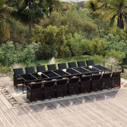 17 Pcs conjunto de jantar p/ jardim c/ almofadões vime PE preto