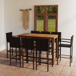 9 Pcs conjunto de bar para jardim castanho