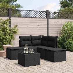 6 Pcs conjunto sofás de jardim c/ almofadões vime PE preto