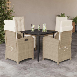5 Pcs conjunto de jantar p/ jardim com almofadões vime PE bege