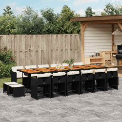 17 Pcs conjunto de jantar p/ jardim c/ almofadões vime PE preto