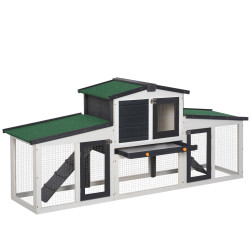Coelheira de madeira gaiola para coelhos com teto rebatível escada e bandeja amovível para exterior 197x49x86 cm cinza
