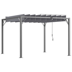 Pérgola 3x3 m para jardim com desenho de lâminas superiores giratórias até 135° proteção UV 50+ para pátio terraço cinza