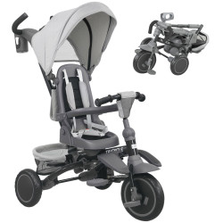 Triciclo evolutivo 6 em 1 dobrável assento giratório de 360° guidão parental encosto reclinável toldo 111,5x52x98 cm cinza