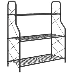 Suporte para plantas de 3 níveis estante metálica resistente para interior e exterior 69x28,5x78 cm preto