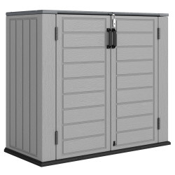 Abrigo de jardim exterior de HDPE 940l com tampa dobrável e 2 portas, fecho para armazenamento 142x67x119 cm cinzento claro