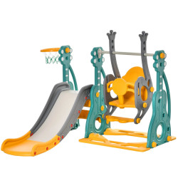 Escorega infantil com baloiço e cesta de basquetebol 3 em 1 para 18-36 meses com assento ajustável parque infantil para interior e exterior 152x149x107cm multicor