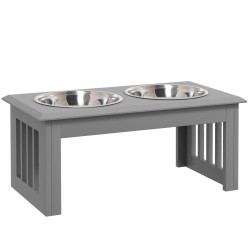Comedouro elevado para cães com 2 tigelas removíveis em aço inoxidável, 58,4x30,5x25,4 cm, cinzento