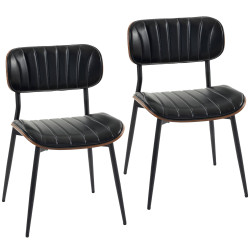 Conjunto de 2 cadeiras de sala de jantar em pele sintética com encosto curvo e pernas metálicas 49,5 x 49,5 x 80 cm preto e castanho