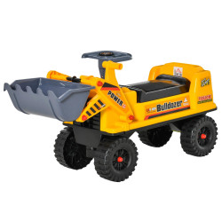 Trator sem pedais para crianças de 2-3 anos com pá escavadora espaço de armazenamento oculto volante e buzina 70x26x37cm amarelo