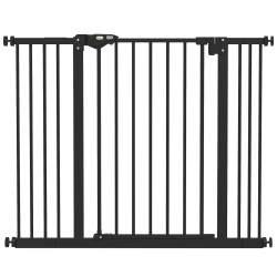 Barreira de segurança para cães 74-100 cm com extensões, montagem por pressão e duplo bloqueio, preto