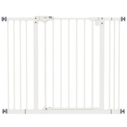 Barreira de segurança para cães 74-100 cm com extensões, montagem por pressão e duplo bloqueio, branco
