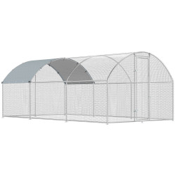 Galinheiro de exterior 2,8x5,1x1,9 m cobertura de tecido oxford anti-UV impermeável fechos para 15-24 galinhas prateado