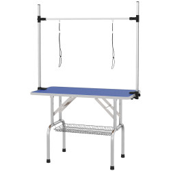 Mesa de tosquia para cães dobrável com prateleira de armazenamento e altura ajustável 20-80 cm 107x60x170 cm azul