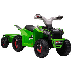 Quadriciclo elétrico para crianças com reboque bateria 6v de 18-36 meses com velocidade 2,5 km/h 106x41,5x48,5 cm verde