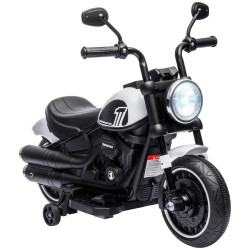 Motocicleta elétrica para crianças de 18-36 meses com bateria 6v farol e rodas auxiliares removíveis 76x42x57 cm branca