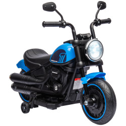 Motocicleta elétrica para crianças de 18-36 meses com bateria 6v farol e rodas auxiliares removíveis 76x42x57 cm azul