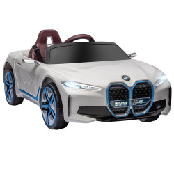 Carro elétrico para crianças bmw i4 12v com controlo remoto música mp3 ecrã luzes e cinto de segurança 115x67x45 cm branco