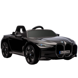 Carro elétrico para crianças bmw i4 12v com controlo remoto música mp3 ecrã luzes e cinto de segurança 115x67x45 cm preto