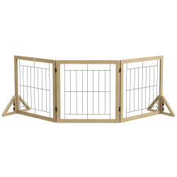 Barreira para cães de madeira dobrável com 3 painéis e pés de apoio triangulares 210x44x70 cm madeira