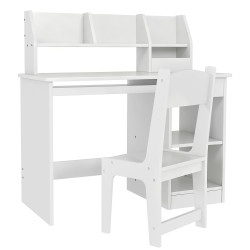 Conjunto de secretária e cadeira para crianças com 2 gavetas e compartimento para dormitório sala de estudo branco
