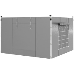 2 Paredes laterais para tenda 300x200 cm com janela enrolável e porta com fecho para tendas 3x3 m ou 3x6 m cinzento